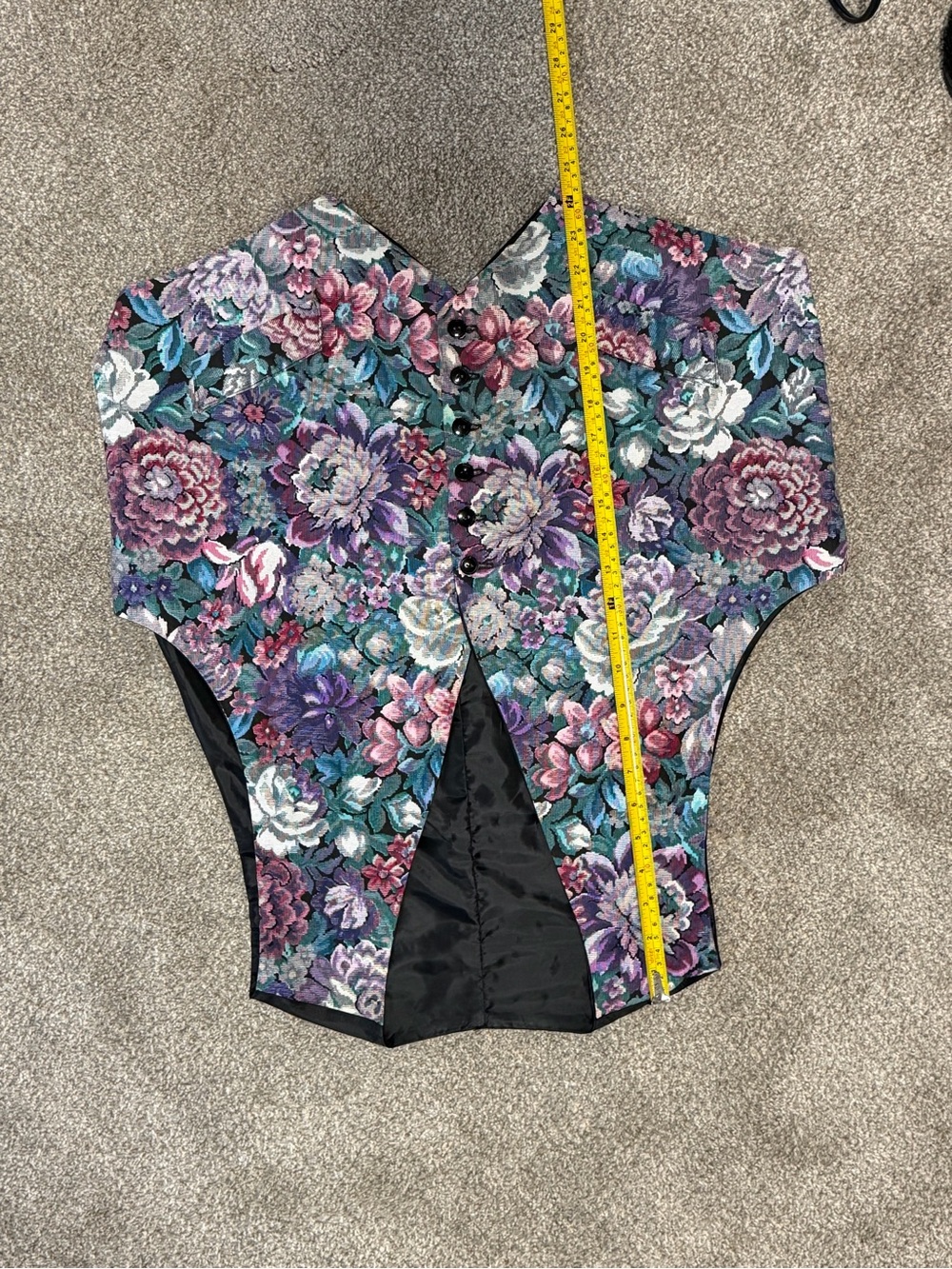 Vintage Floral Tapestry Vest Cottagecore Boho Button Front - Picture 3 of 4